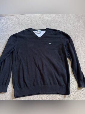 Lacoste Men's Long Sleeve V-Neck Cotton Sweater Knit Black Size 6 Medium